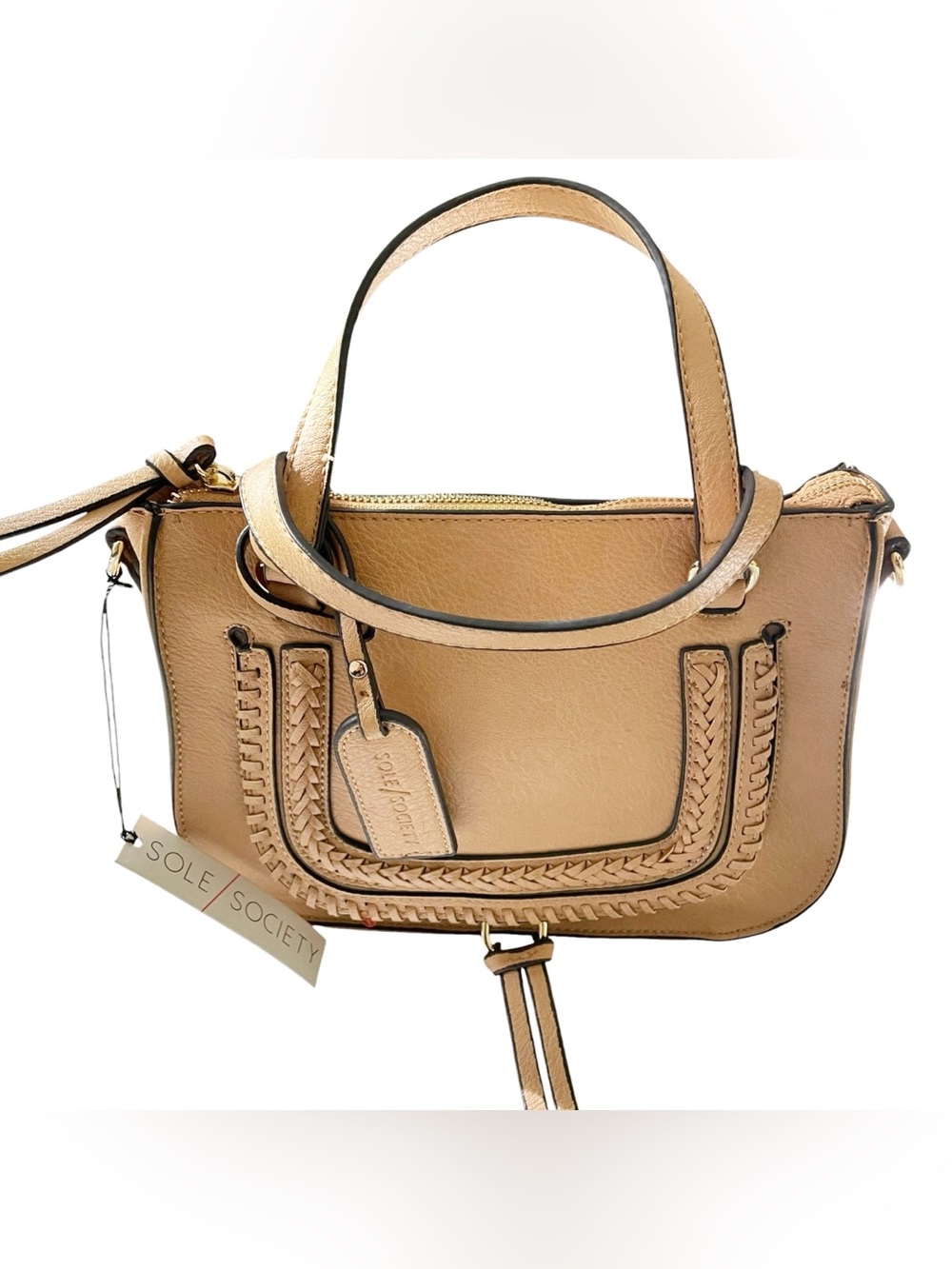 Sole Society Camel Tan Braided Trim Satchel
